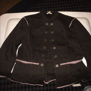 Marty M Brown Cotton Jacket w/ Purple Lace Accents